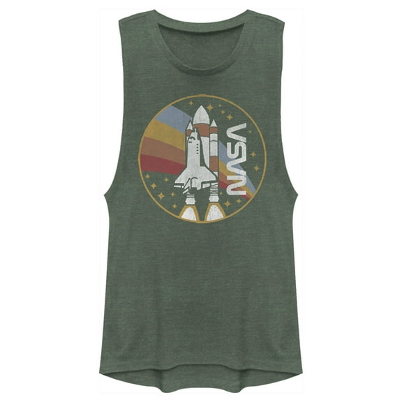 Junior's NASA Rainbow Launch Festival Muscle Graphic Tee Pine Green Heather X Small