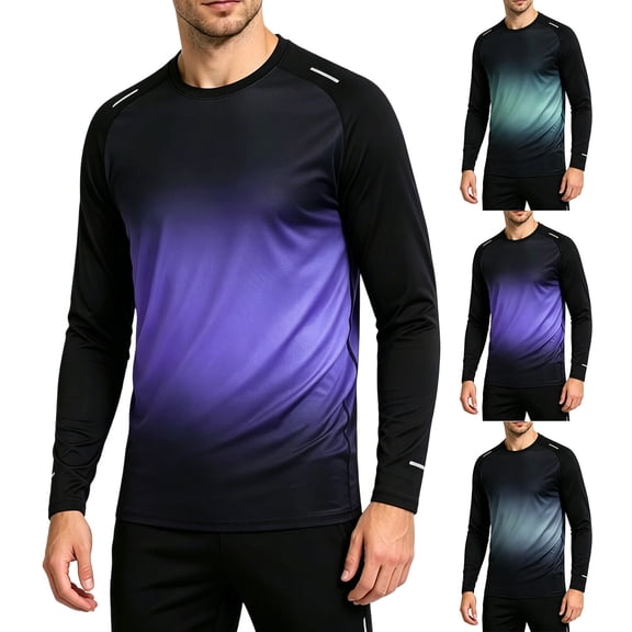 HOMADLES Mens Quick Dry Shirt Long Sleeve Soft Crewneck Shirts Breathable Lightweight Casual Tee for Gym Running Purple Size 3XL