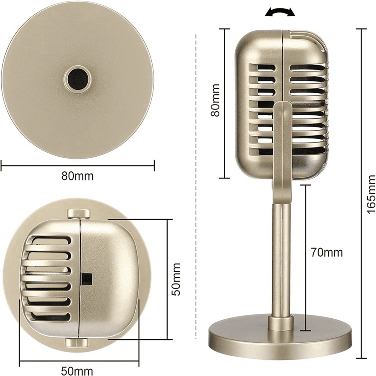 8Pcs Retro Microphone Props Model Vintage Microphone Antique Microphone Toy Microphone Stage Table Decor,Gold