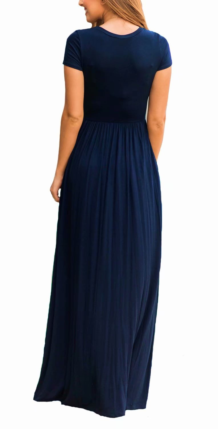 women's short sleeve loose plain maxi dresses casual long dresses with pockets