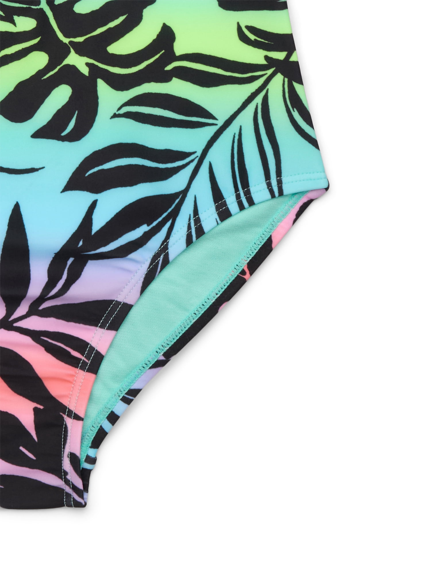Wonder Nation Girls Short Sleeve Zip-Up Rash Guard One-Piece Swimsuit with UPF 50, Sizes 4-18 & Plus