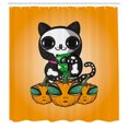 thumbnail image 2 of Ambesonne Black Cat Shower Curtain, Kitten Alien Pumpkin Art, 69"Wx75"L, Apricot Charcoal Grey, 2 of 4