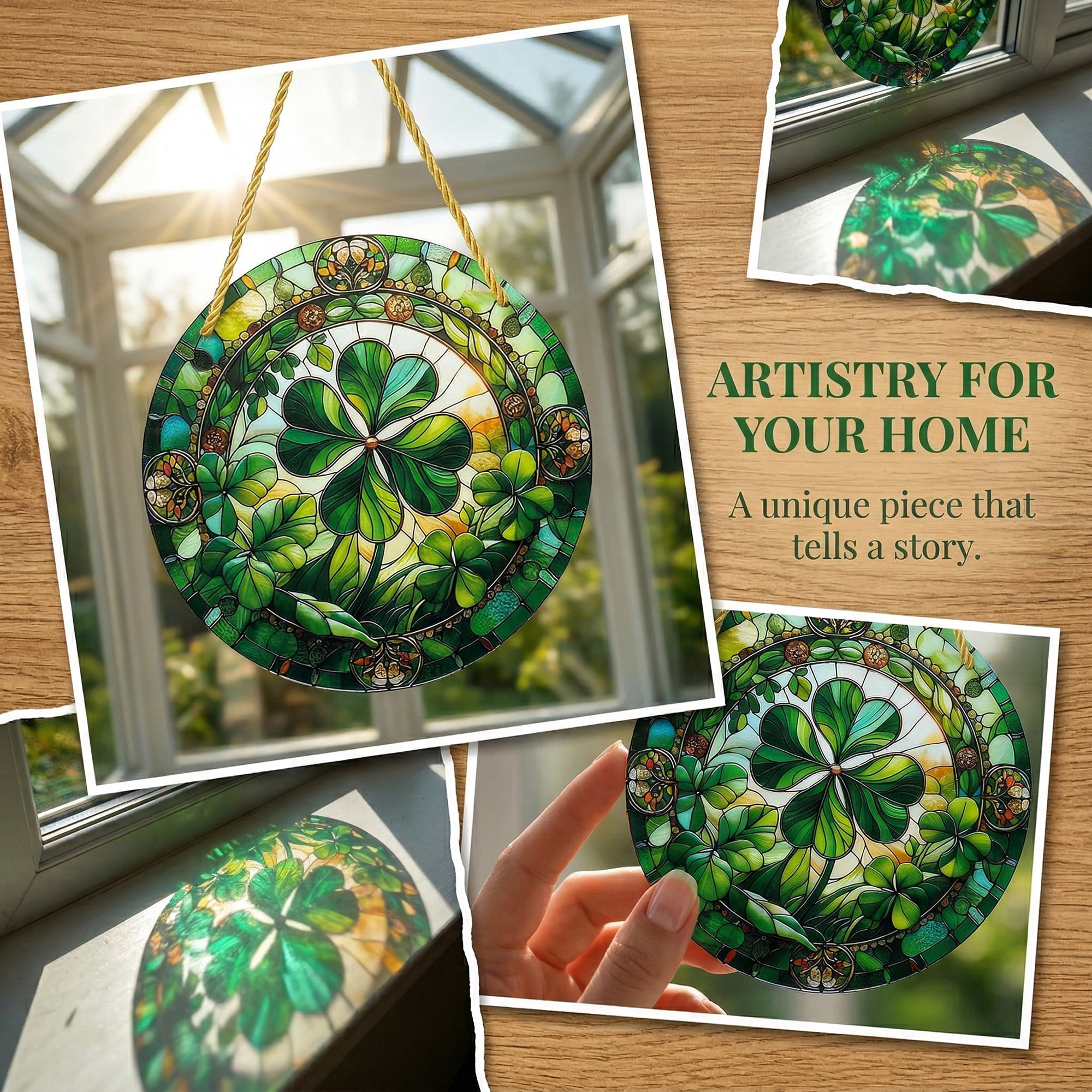 Unique Bargains Acrylic Shamrock Lucky Sign Hanging Wall Decor Green 5.9in