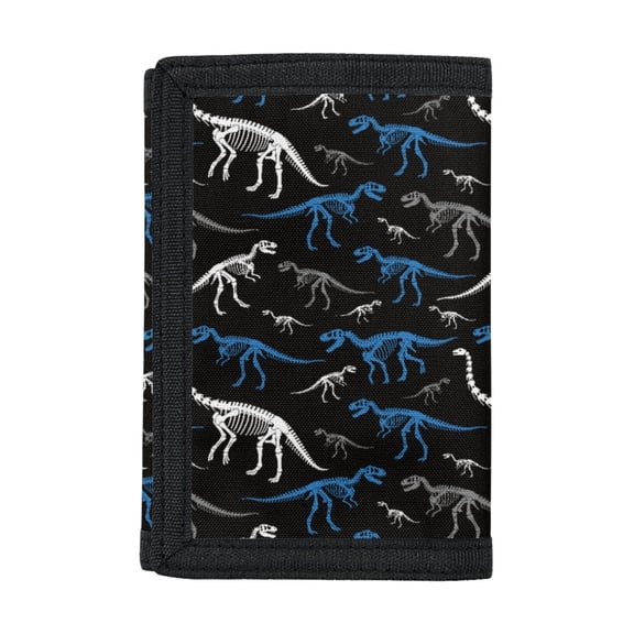 FUIALDOLG Polyester Children's Trifold Wallet with Dinosaur Skeleton Print, Kids Coin Bag Wallet for School and Outdoor Sports