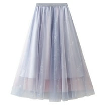 Lu's Chic Women's Tulle Skirt Long Tulle Skirt High Waisted Mesh Layered Flowy A Line Tea Length Midi Blue One Size