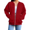 thumbnail image 3 of iHPH7 Workout Jackets for Woman Stand Collar Jacket Women Fall Womens Clothes Oversized Bomber Jacket Women Fall Fashion Zip-up Sweatshirts for Women Womens Fall Jackets Red M, 3 of 6