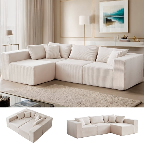 104" Corduroy Modular Sectional Sofa, L-Shaped, Free Combination
