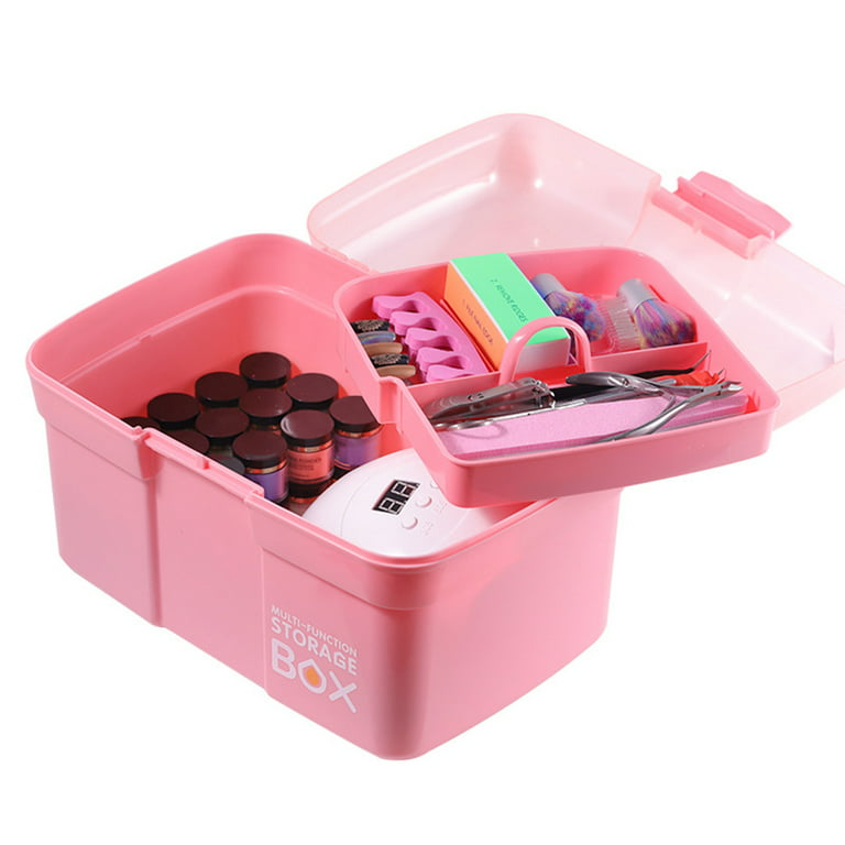 Plastic Manicure Organizer Double Layer Nail Art Storage Box Cosmetic  Drawers Jewelry Display Case Desktop Container