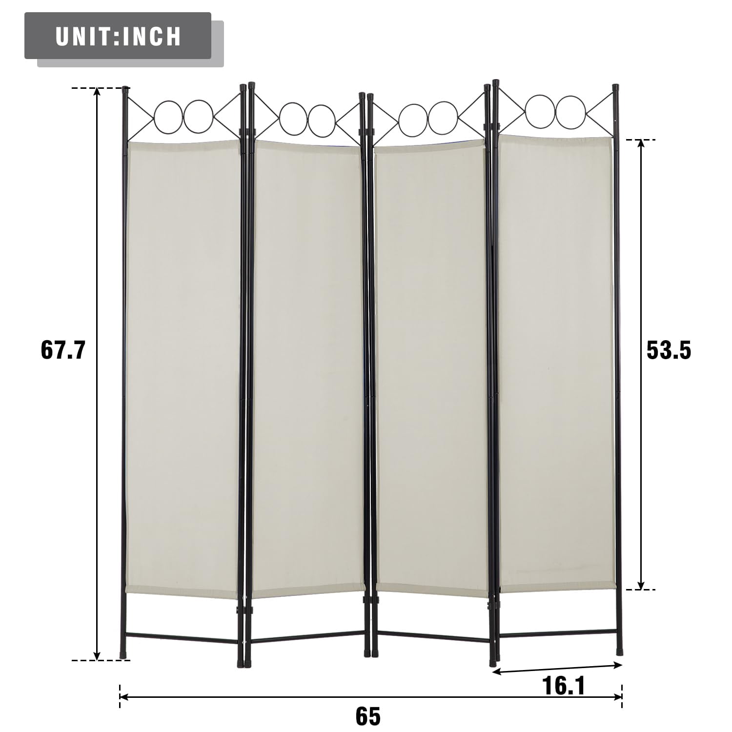 YRLLENSDAN Fabric Room Dividers and Folding Privacy Screens, Cheap Wall Divider for Room Separation, Folding Indoor Freestanding 4 Panels, Beige