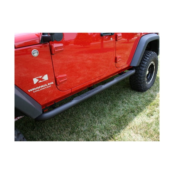 Rugged Ridge by RealTruck 3" Tube Side Steps for Wrangler JKU 4-Door | Textured Black, Round | 11591.06 | Compatible with 2007-2018 Jeep Wrangler JKU 4-Door