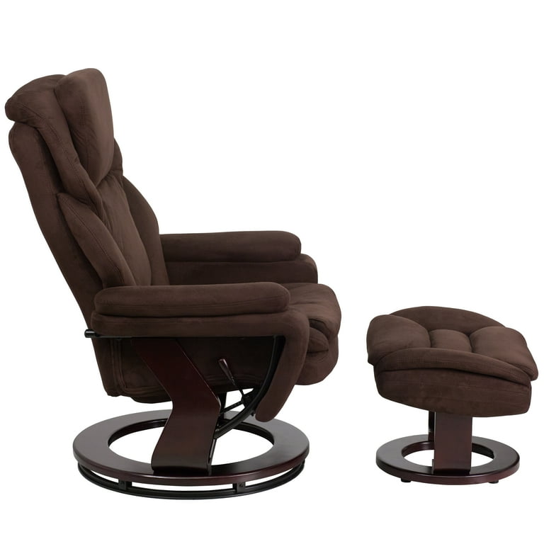 Contemporary leather recliner and ottoman with swiveling wood base flash furniture sale
