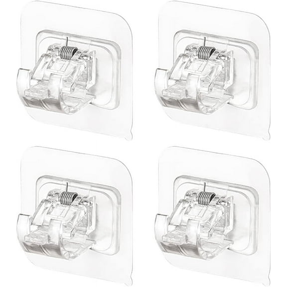 4 Pieces Self Adhesive Curtain Rod Bracket Transparent Drapery Hook Holders Fixing Rod Holder No Drilling Curtain Pole Wall Brackets for Home Bathroom Kitchen Hotel