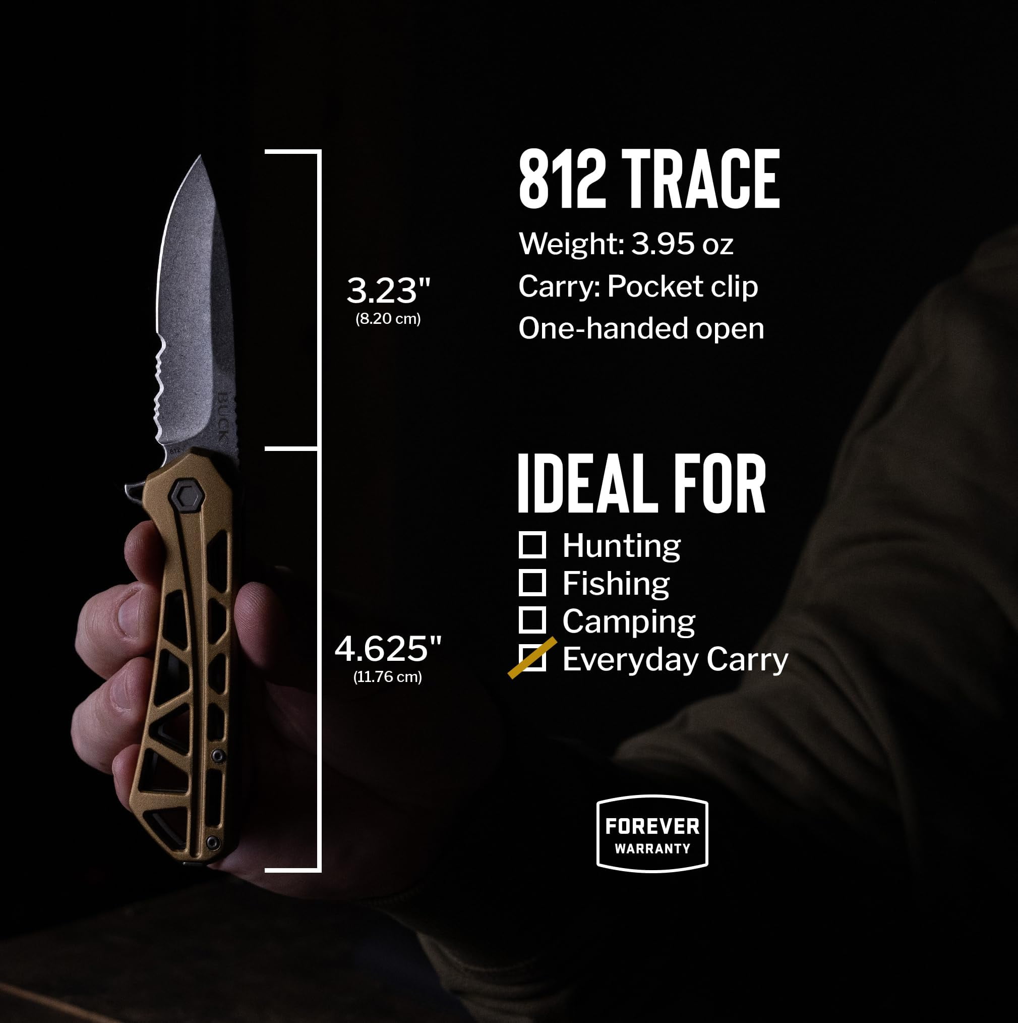 Buck Knives 812 Trace Folding EDC Knife, 3.23” Pocket Knife Blade, Bronze, 3.95 oz