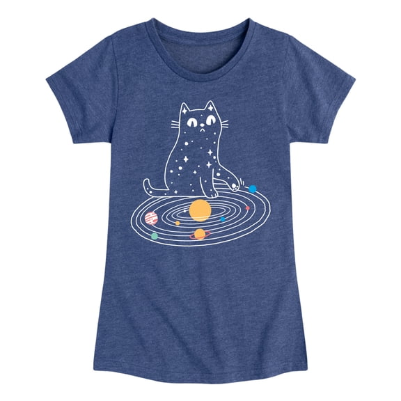 Instant Message - Cat Solar System - Toddler & Youth Girls Short Sleeve Graphic T-Shirt