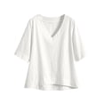 thumbnail image 4 of MuXiKeJi Clothes Tops for Women Summer V-Neck Tie Front Peasant Blouses Casual Puff Sleeve Loose-Fit Flowy Shirts Beach Vacation, 4 of 5