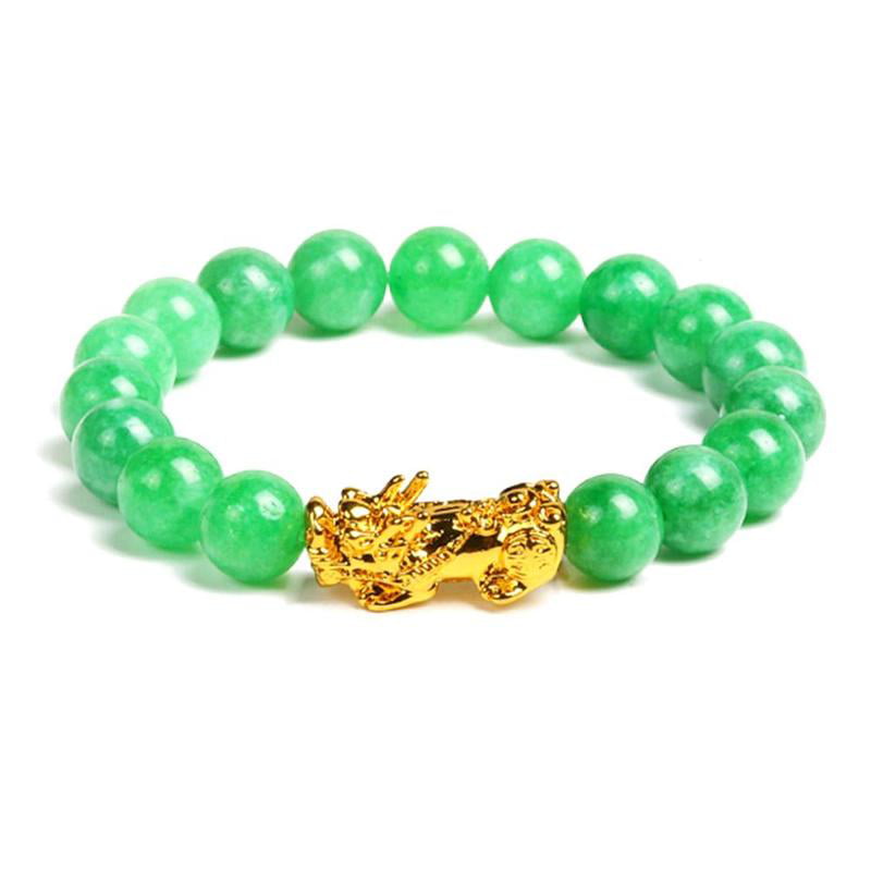 NW 1776 Natural Authentic Jade Jade Beaded Elastic Bracelet Jade Bead Bracelet Designed for Good Fortune Courageous Lucky and Wealth 