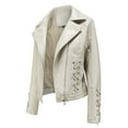 thumbnail image 3 of Htigea Faux Leather Biker Coat for Women Zip Up Lapel Motorcycle Jackets Y2k Tops Trendy Streetwear Outwear Beige XXXL, 3 of 5