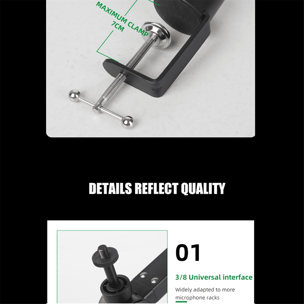 Foldable Microphone Holder Suspension Boom Scissor Arm Stand Holder with Mic Clip Table Mounting Clamp,1 x microphone boom stand 1 x desktop base 1 x microphone clip 1 x nut 5 x Nylon buckle,Black