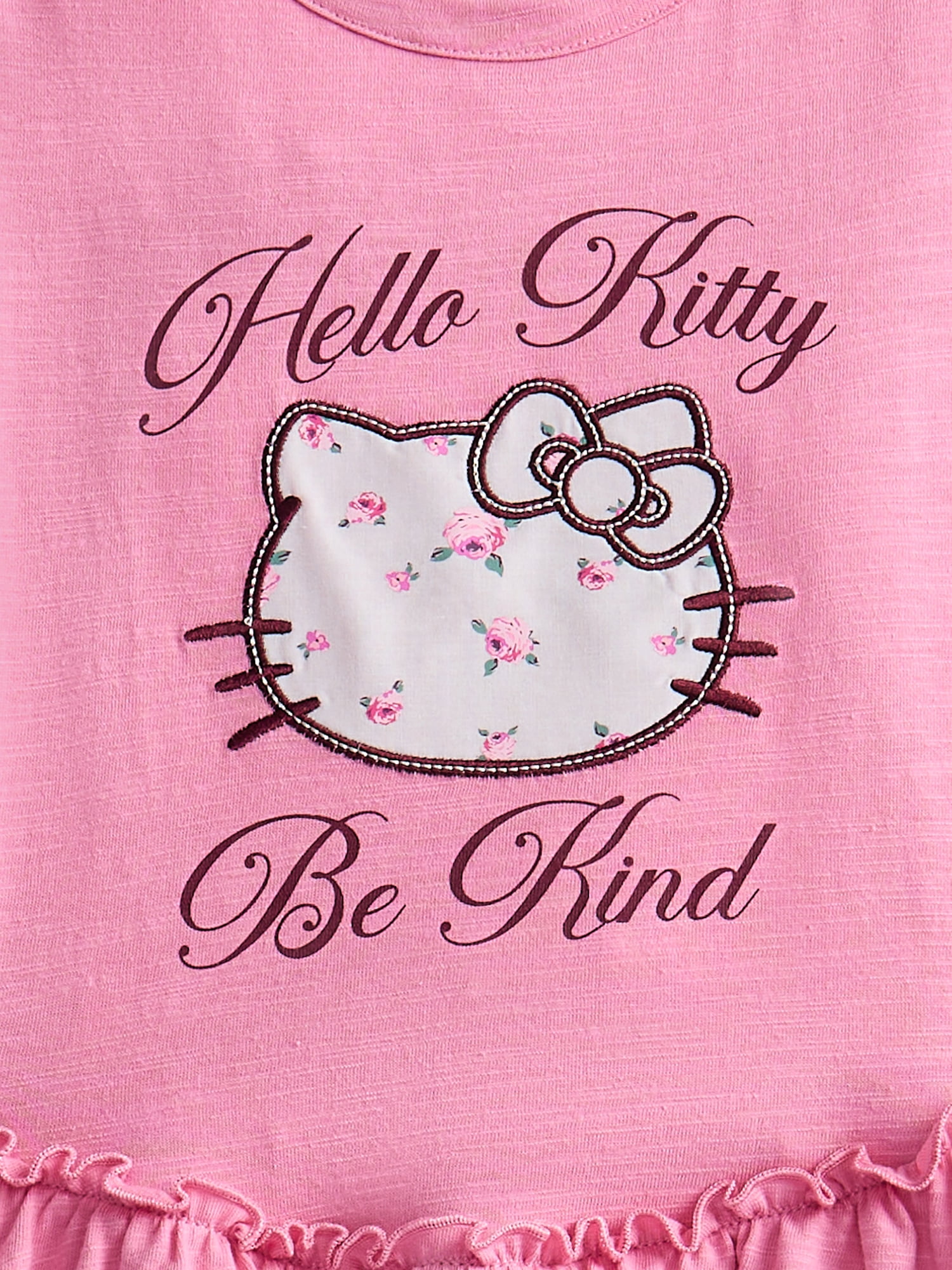 Hello Kitty Girls Tiered Dress with Embroidered Applique and Short Sleeves, Sizes 4-12