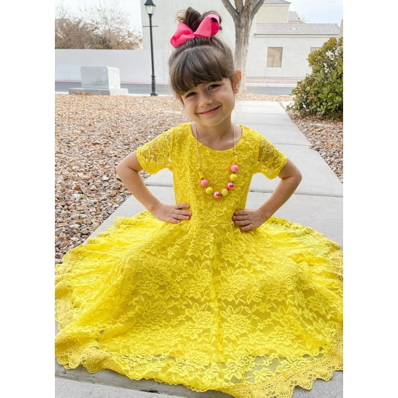 Twirly Fancy Bright Yellow Lace Dress