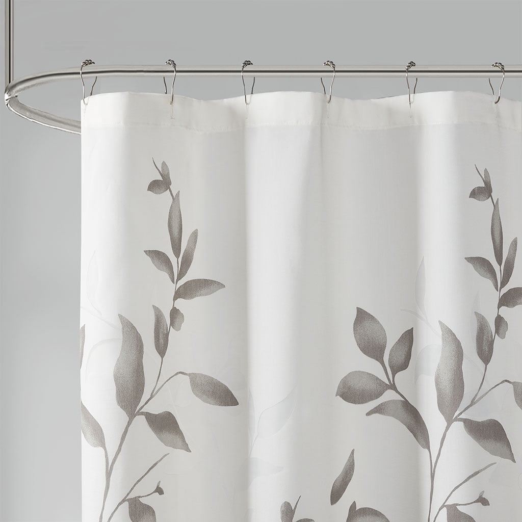MAYEERTY Burnout Printed Shower Curtain, Grey Floral Bathroom Shower Curtains