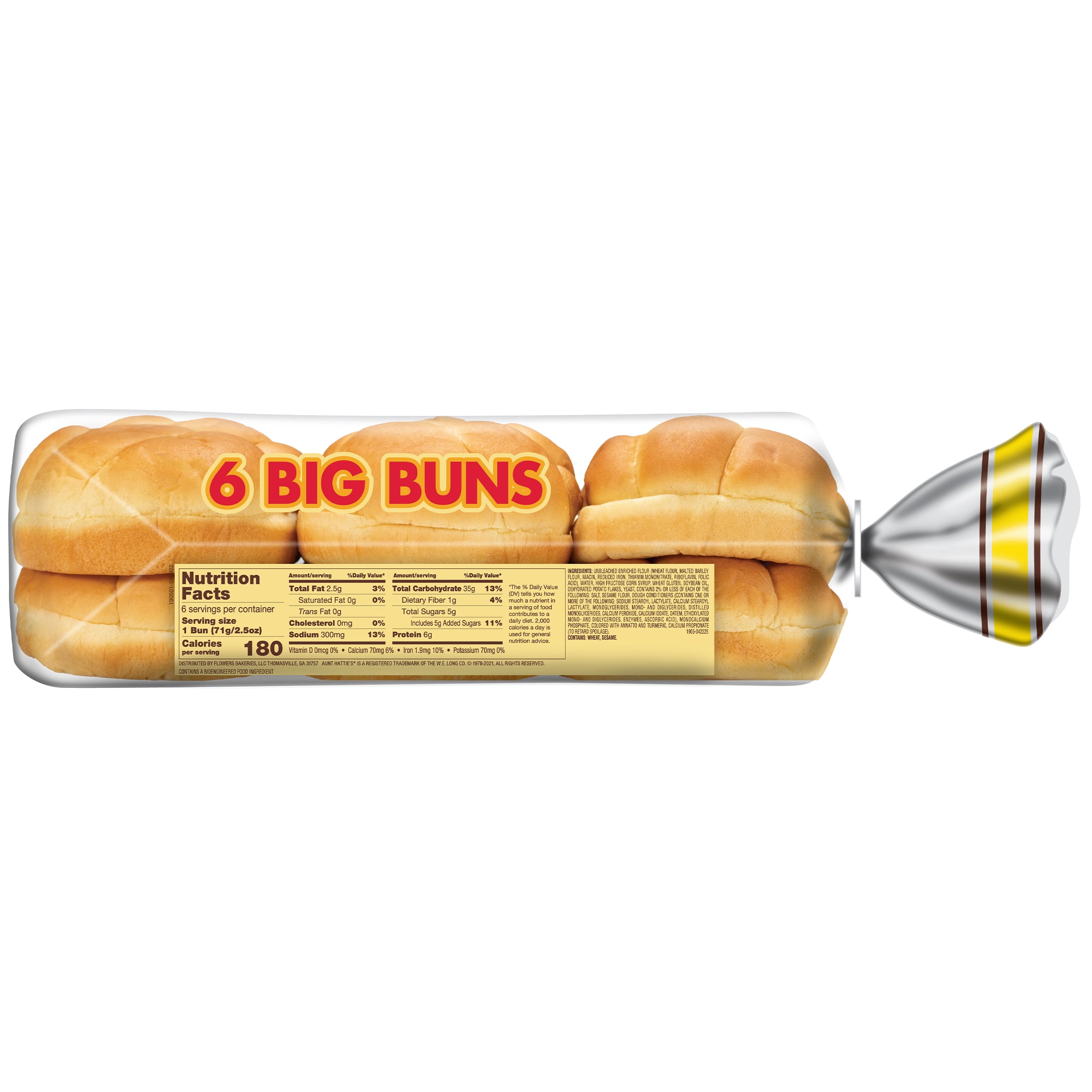 Aunt Hattie's Big Potato Hamburger Buns, Potato Bread Burger Buns, 6 Ct, Shelf-Stable