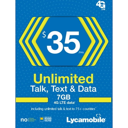Lycamobile $35 Unlimited 30 Day Plan with International Calling (with 7GB of high speed data, then 2G) (Email (Best Sim For Calling India)