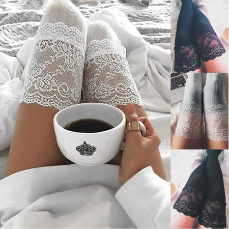 - Sexy Women Lace Knitting Cotton Over Knee Thigh Stockings High Socks Pantyhose Tights White