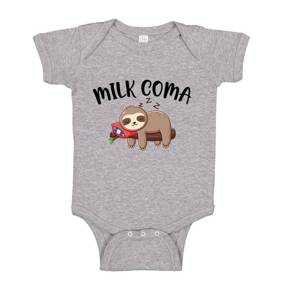 Milk Coma Sloth Baby Bodysuit One Piece NB Athletic Heather