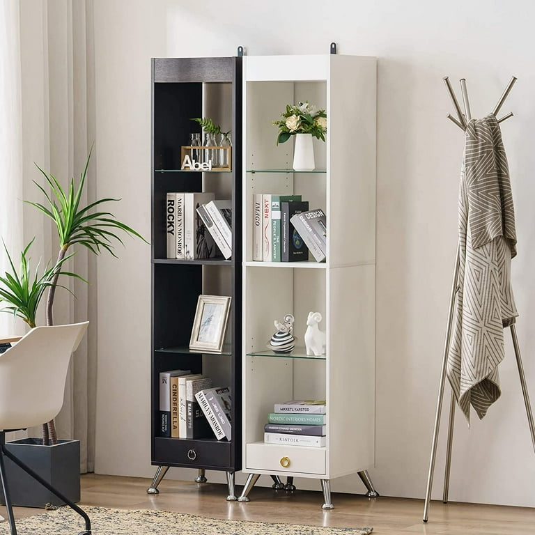 Ivinta Tall Bookshelf with Drawer for Small Spaces Modern