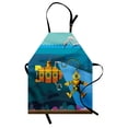 thumbnail image 1 of Yellow Submarine Apron A Submarine and a Diver Jumping Dolphins Illustration Print, Unisex Kitchen Bib Apron with Adjustable Neck for Cooking Baking Gardening, Petrol Blue and Ginger, by Ambesonne, 1 of 3