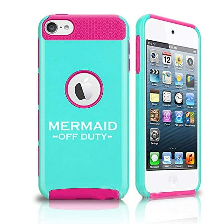 Off Apple Ipod - Shockproof Impact Hard Soft Case Cover for Apple (iPod Touch 5th / 6th) Mermaid Off Duty (Light Blue-Hot Pink)