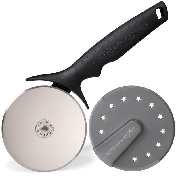 Cortador de pizza KitchenStar - Cuchillo rebanador de acero inoxidable 304 con hoja súper afilada, mecanismo de eje antivibración, mango ergonómico antideslizante y cubierta protectora, apto para lava