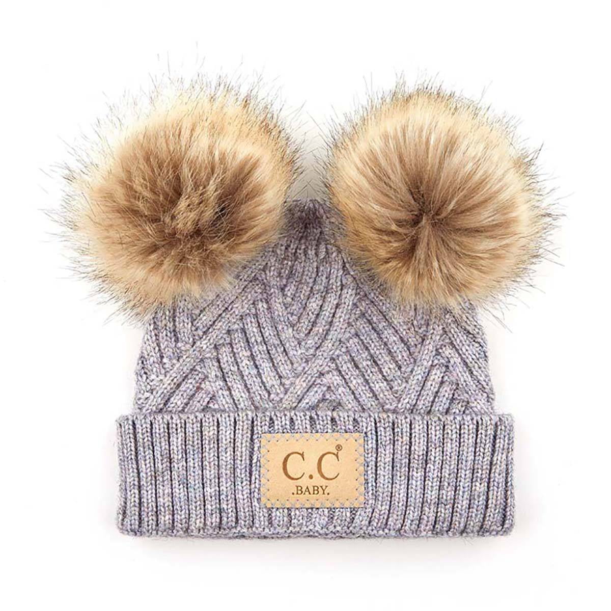 CC Baby Double Pom Winter Beanie - Criss-Cross Pattern, Fits Newborn to 9 Months, Soft & Cozy Baby Hat with Plush Pom, Authentic CC Brand - Soft, Warm Hats for Babies and Toddlers - Cozy Winter Wear