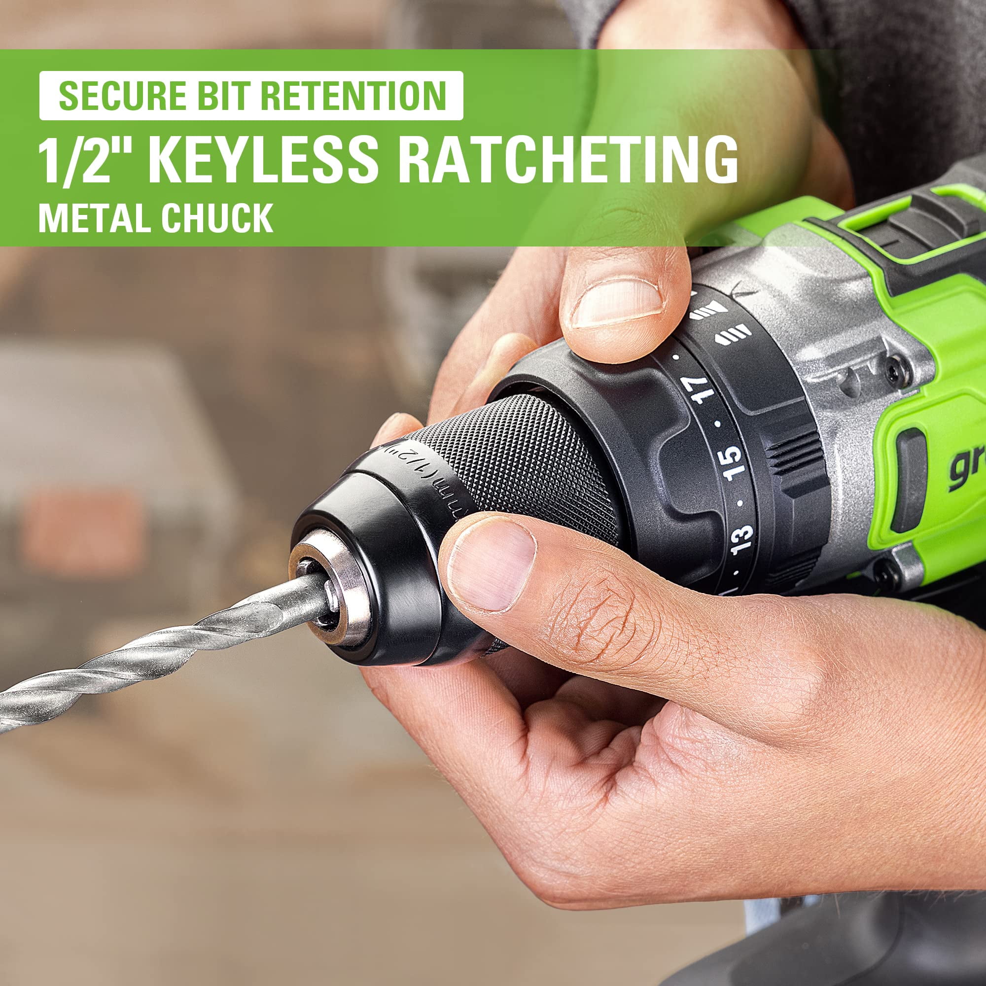 Greenworks 24V Brushless 1/2" Hammer Drill ,1240 in.-lbs,Tool Only