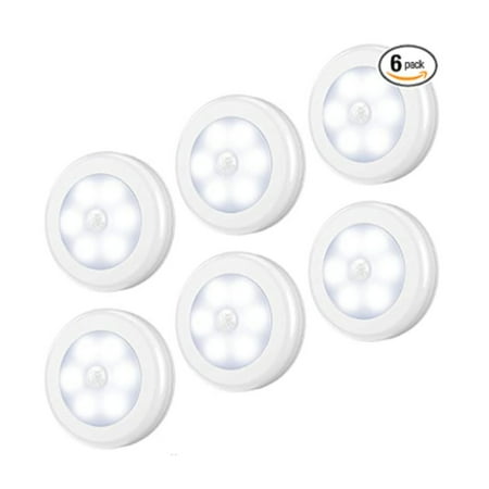 

[Super Bright] 6PCS LED Motion Sensor Lights - Cordless Battery Powered Built-in Magnets Optional Sticky Pads - Motion Sensing Bathroom Hallway Closet