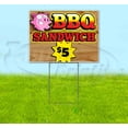 thumbnail image 1 of BBQ Sandwich Pig $5 (18" x 24") Yard Sign, Includes Metal Step Stake, 1 of 6