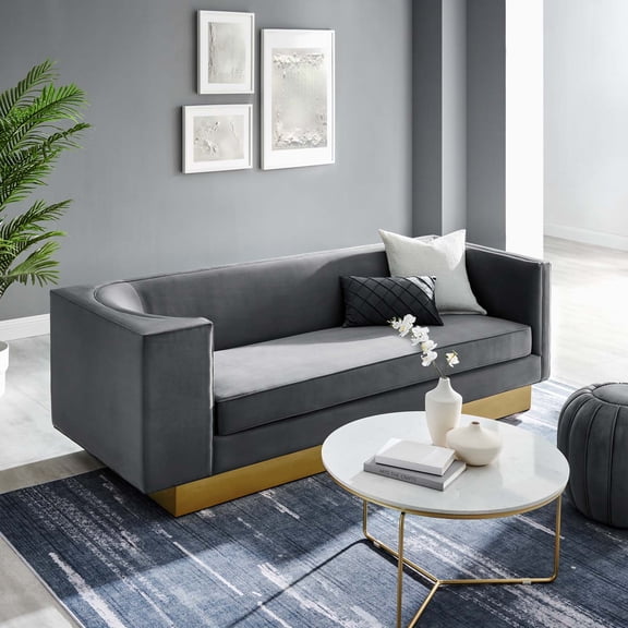 Modway Eminence Upholstered Performance Velvet Sofa in Gray