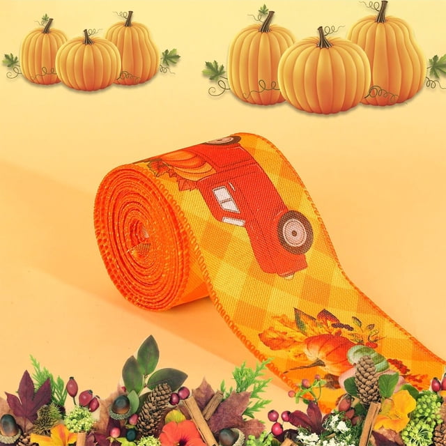 Thanksgiving Ribbon Festival Theme Ribbon Pumpkin Maple Leaf Truck Style Grilled Decorative Ribbon