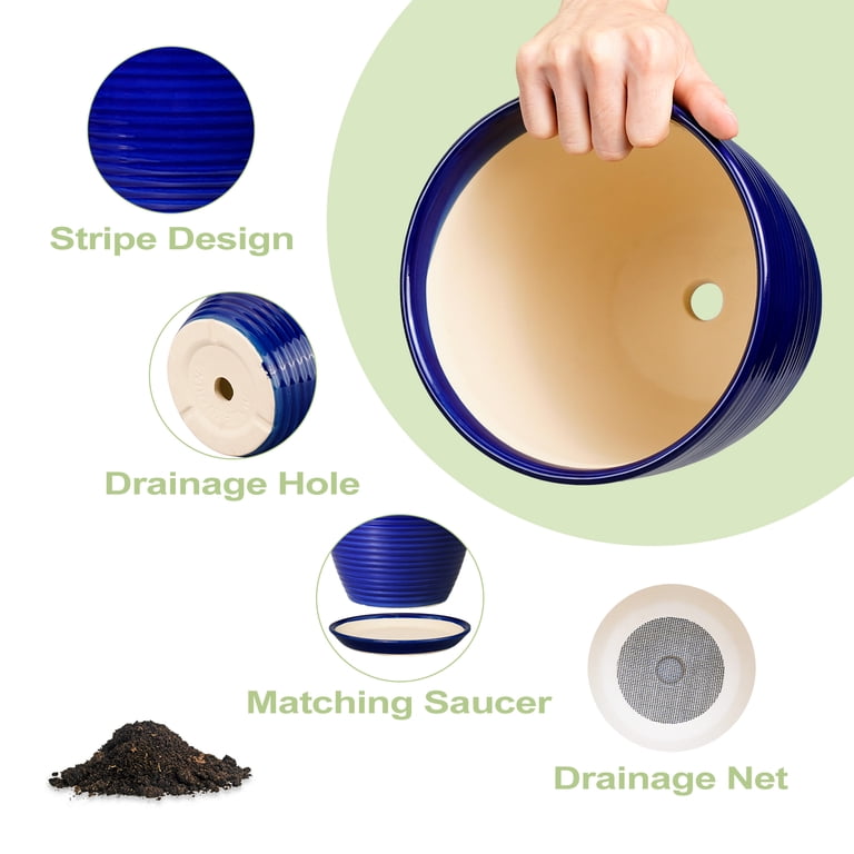 Ordivic 6" Blue Ceramic Planter with Saucer & Drainage photo 8