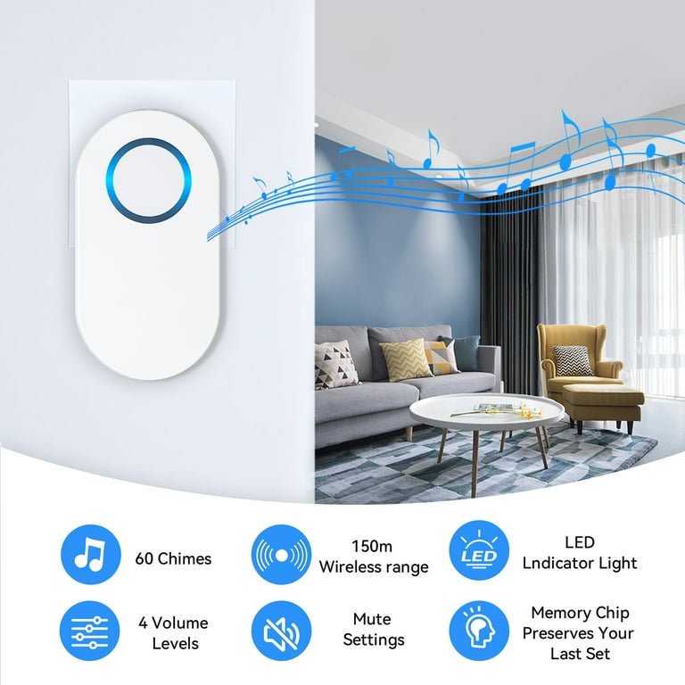 YOOVEE Wireless Doorbell Kit with 2 Receivers, 60 Chimes photo 2