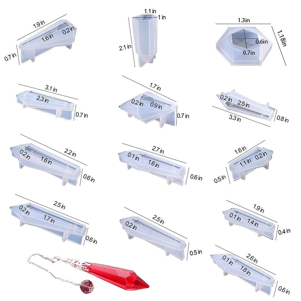 1Set Pendulum Crystal Point Resin Silicone Molds Resin Jewelry Casting Pendulum Molds with Metal Bead Caps Screw Eye Pin Jump Ring Cable Chain Pipette for Resin Jewelry Pendant