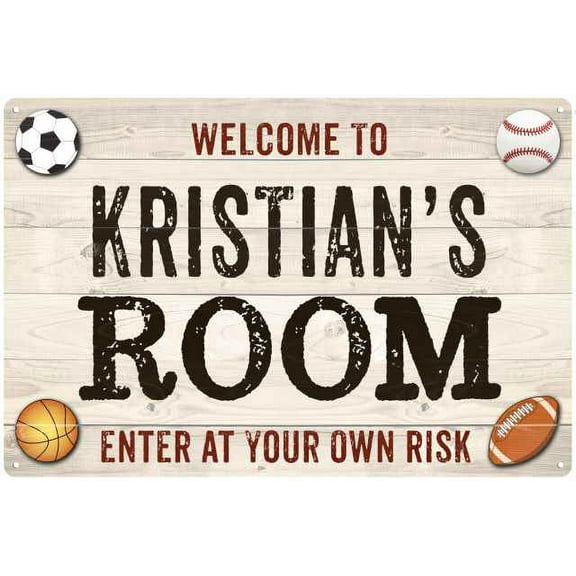 KRISTIAN'S Room Kids Bedroom Sign Boy's Gift 8x12 Metal 108120090448