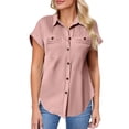 thumbnail image 1 of Breezora Unique Ladies Short Sleeve Shirt with a Detailed Buttoned Lapel and Functional Pleated Pocket Design Offering a Smart Casual Look for Work or Leisure XL Size Pink, 1 of 9