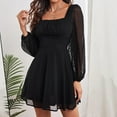 thumbnail image 2 of Robe Décontractée à Col Carré Uni pour Femmes, Manches Longues, Coupe Ajustée, pour l'Été, Plage, 2022, 2 of 6