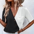 thumbnail image 2 of Babysbule Womens Tops, Fashion Women Summer Short Sleeve Solid Color Sexy Splicing Button Casual Blouse Tops, 2 of 4