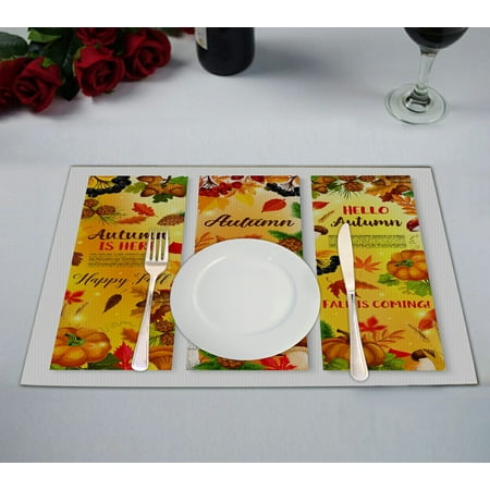 

ABPHQTO Hello Autumn Or Fall Is Coming Here Banners Placemat 12x18 Inch Set of 2 Table Placemats