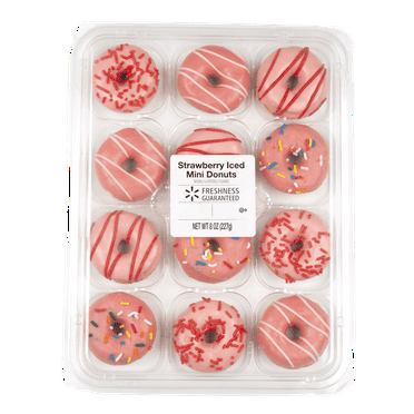 Freshness Guaranteed Iced Strawberry Mini Donuts, 8 oz, 12 Count, Soft and Chewy, Clamshell, Shelf Stable, Ambient