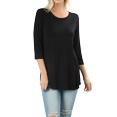 thumbnail image 1 of Women Boat Neck 3/4 Sleeve Rayon Draped Dolphin Hem Tunic T-Shirt Top, 1 of 2