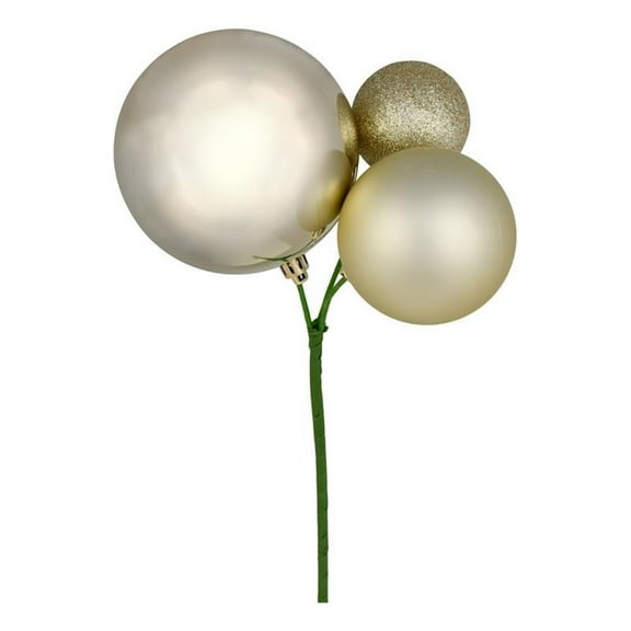 Pemberly Row 18" Champagne Gold Plastic Ball Ornament Christmas Picks (Set of 3)